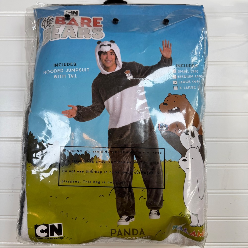 Cartoon Network We Bare Bears Panda Costume Hooded Jumpsuit Unisex Large Grey